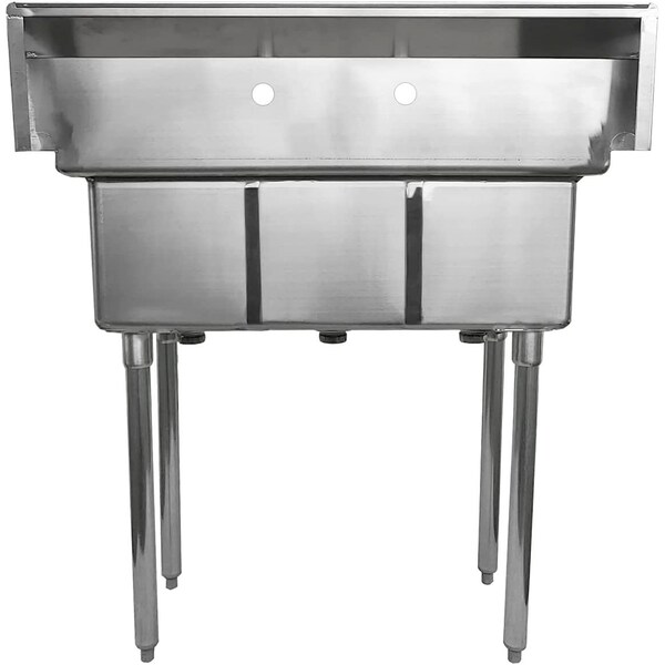 Stainless Steel Sink - 3 Compartment Sink 10in X 14in X 10in  No Faucet NSF